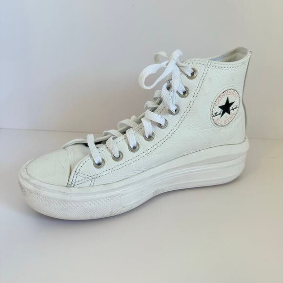 Converse Chuck Taylor All Star Move Hi White Leather  Platform Sneaker Size 9 - Picture 1 of 14